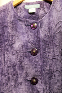 Vintage - Koret Petite- Purple Chenille Velvet Knit Button Front Jacket - Size: 8 Petite