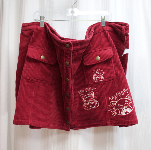 Disney/Pixar - Turning Red Embroidered Snap Front Corduroy Mini Skirt w/ Front Flap Pockets - Size 3X (See Measurements 56