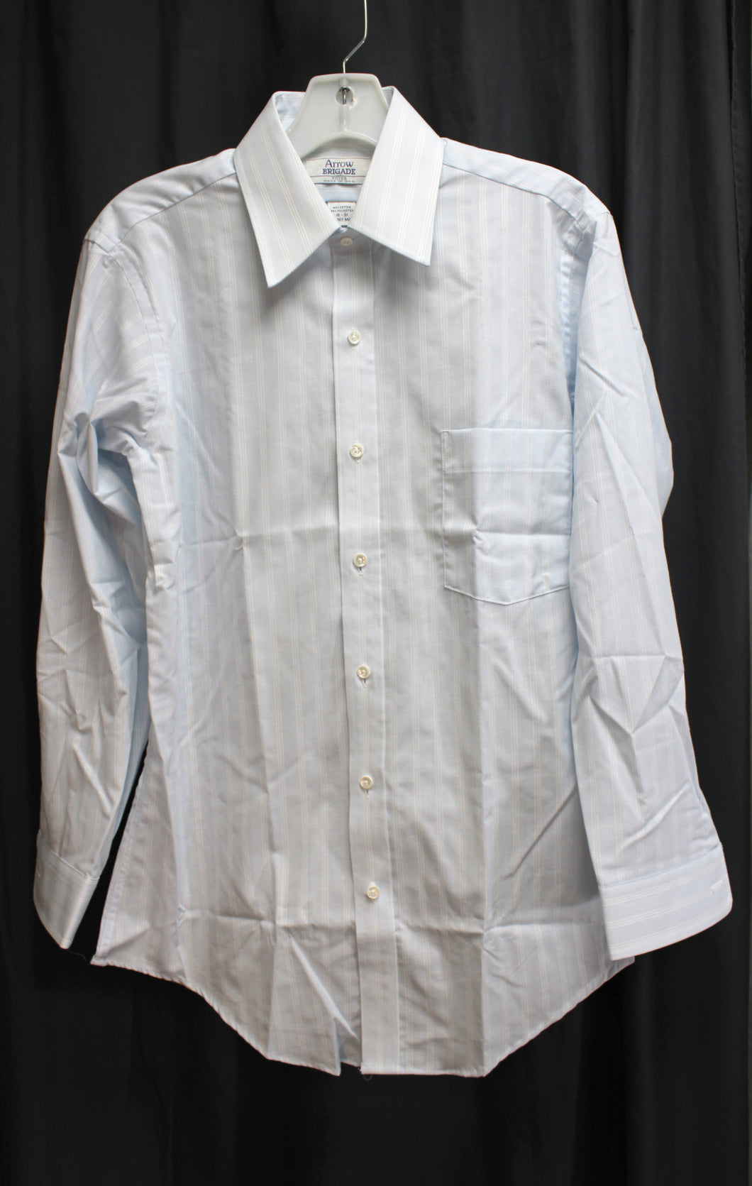 Men's Vintage - Light Blue w/ White Pinstripe Button Up Shirt - Size 15-30 SHORT