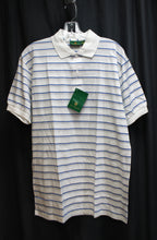 Load image into Gallery viewer, Men&#39;s Vintage - Short Sleeve White w/ Blue &amp; Gray Stripe Polo Shirt - Size XL - Deadstock w/ Tags