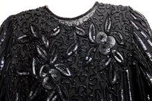 Load image into Gallery viewer, Vintage - Mark &amp; John II - 100% Silk, Black Beaded &amp; Sequined Top - Size Petite (See Measurements 15&quot; Chest (pit to pit)