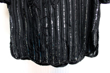 Load image into Gallery viewer, Vintage - Mark &amp; John II - 100% Silk, Black Beaded &amp; Sequined Top - Size Petite (See Measurements 15&quot; Chest (pit to pit)