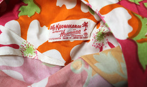 Vintage 50's/60's - Kuonakakai Authentic Hawaiian Originals - Pink, Orange & Red Tropical Shift Short Dress , with Side Buttons - Size M