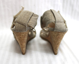 KariAng (Japan) Cork Wedge, Woven Wrap Sandal - Size 23 (US 6/6.5)