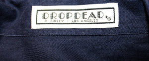 Men's Vintage - Drop Dead Collection by R. Finley -  2 PC, Navy Blue Linen, X-Long & Slouchy Shirt & Pants w/ Unique Buttons (SEE MEASUREMENTS- 36" Unstretched Waist)