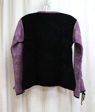 Load image into Gallery viewer, Vintage - Guru Mya by Garden Hosy - Black &amp; Purple Chenille w/ Contrast Lace up Sleeves, Beaded &amp; Embroidered Long Sleeve Top - Size (See Measurements 15.5&quot; Shoulders)