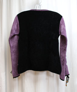 Vintage - Guru Mya by Garden Hosy - Black & Purple Chenille w/ Contrast Lace up Sleeves, Beaded & Embroidered Long Sleeve Top - Size (See Measurements 15.5" Shoulders)