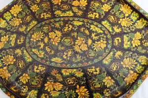 Vintage 70's - Daher Decorated Ware Brown, Green & Yellow Floral Tin Tray- 17.75"
