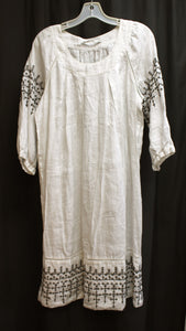 Part Two (Denmark) - White Linen Embroidered 3/4th Sleeve Scoop Neck Loose Fit Dress - Size 38 Euro / 12 UK  (US 8/M)