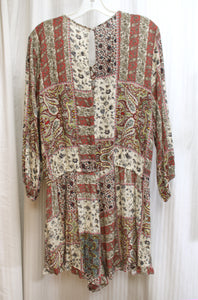 American Eagle Outfitters - Floral & Paisley Lightweight Scoop / Lace Up Neckline, Long Sleeve Playsuit - Size XL
