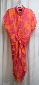 Do+Be - Pink & Orange "VICI AYZEL" Tropical Print Button & Tie Front Light Weight Dress - Size XL