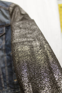 Express Jeans - Denim Jacket w/ Contrast Silver & Black Metallic Foil Fleck Sleeves - Size XS