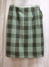 Load image into Gallery viewer, Vintage (Deadstock w/ Tag) - Jessica Scott - Mint Green &amp; Gray Plaid Wool Blend Pencil Skirt - Size 10