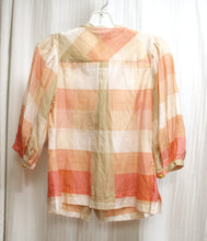 Load image into Gallery viewer, Maeve - Cotton/Silk Blend, Oranges, Tan &amp; Cream. 1/2 Sleeve Neck Bow Blouse - Size 0