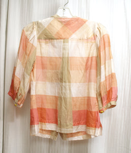 Maeve - Cotton/Silk Blend, Oranges, Tan & Cream. 1/2 Sleeve Neck Bow Blouse - Size 0