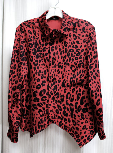 Ruti - Red & Black Leopard Print Asymmetric Hem Blouse - Size 0 (See Measurements)