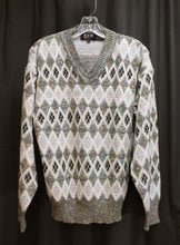 Load image into Gallery viewer, Vintage - LR by Le Roy for Men - Multicolor &amp; Gray &amp; White Harlequin V Neck Pullover Sweater - Size M