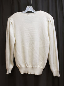Vintage Carducci - Cream Wool Blend w/ Velvet & Satin Applique & beading Puff Sleeve Sweater - Size S
