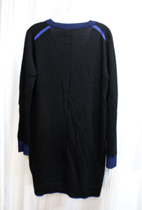 Rag & Bone - Wool Blend Black w/ Blue Contrast Borders/Hem V-Neck Sweater Dress - Size S (w/ Tag)
