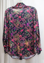 Load image into Gallery viewer, Vintage - Silver Threads- Black &amp; Colorful Floral Paisley w/ Metallic Gold Over Pattern Blouse- Size S