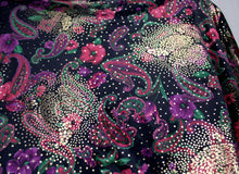 Load image into Gallery viewer, Vintage - Silver Threads- Black &amp; Colorful Floral Paisley w/ Metallic Gold Over Pattern Blouse- Size S