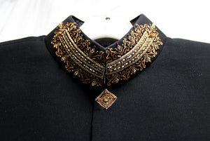 Men's - Formal Sherwani - Handmade w/ Metallic Embroidery & Beading.  See Measurements - 18" Shoulders, 19" Chest (pit to pit)