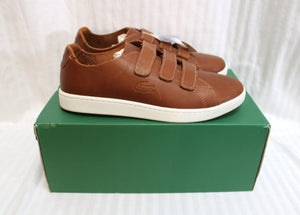 Men's -Lacoste - Brown ("Dark Tan") "Carnaby" Strap Leather Lifestyle Sneakers - Size 7.5