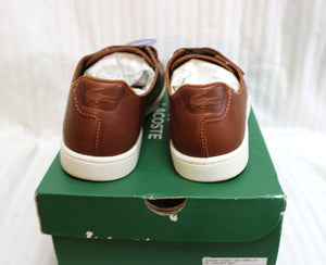 Men's -Lacoste - Brown ("Dark Tan") "Carnaby" Strap Leather Lifestyle Sneakers - Size 7.5