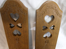 Load image into Gallery viewer, Vintage - Burwood Product Co. - Pair of Heart &amp; tulip Molded Faux Wood Taper Candle Sconces - 15.75&quot;