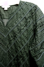 Load image into Gallery viewer, Coldwater Creek - Green Strip Patchwork V Neck Tunic Top - Size M