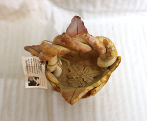 Lantern Hill Pottery- Leaf Clay Pot w/ Handle (w/ tag) "Cow-paddy Pot"