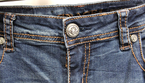 Grace in LA- Boot Cut Blue Jeans w/ Feather Embroidery in Browns- Size 31
