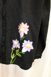Storybook Knits- 2 PC Twin Set, Black w/ Sequin, Beading & Embroidered Flowers- Size 1X