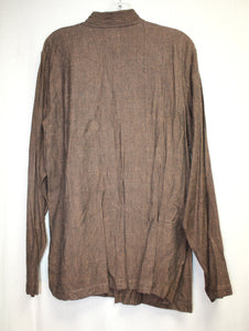DZI Tibet Collection- Brown Cotton Blend Side Closure Handmade Shirt w/ Brass Lotus Embossed Buttons- Size L