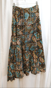 Metro Wear - Blue & Browns Paisley Asymmetric Full Maxi Skirt - Size XL