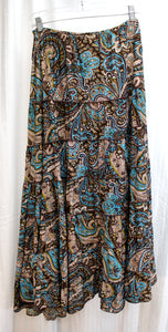 Metro Wear - Blue & Browns Paisley Asymmetric Full Maxi Skirt - Size XL