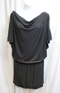 Max Studio - Black & White Polka Dot Short Split Sleeve Drop Waist Short Dress- Size L