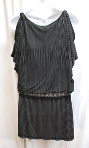 Max Studio - Black & White Polka Dot Short Split Sleeve Drop Waist Short Dress- Size L