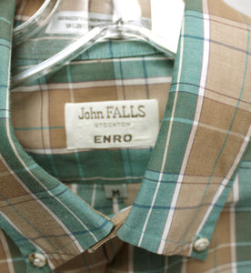 Mens Vintage -John Falls (Stockton, Ca ) Blue Green & Brown Plaid Short Sleeve Button Down Shirt - Size M