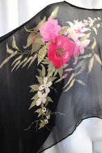 Load image into Gallery viewer, Vintage Robbie Bee - 100% Silk Black Sheer Short Poncho w/ Floral &amp; beading - Size 10