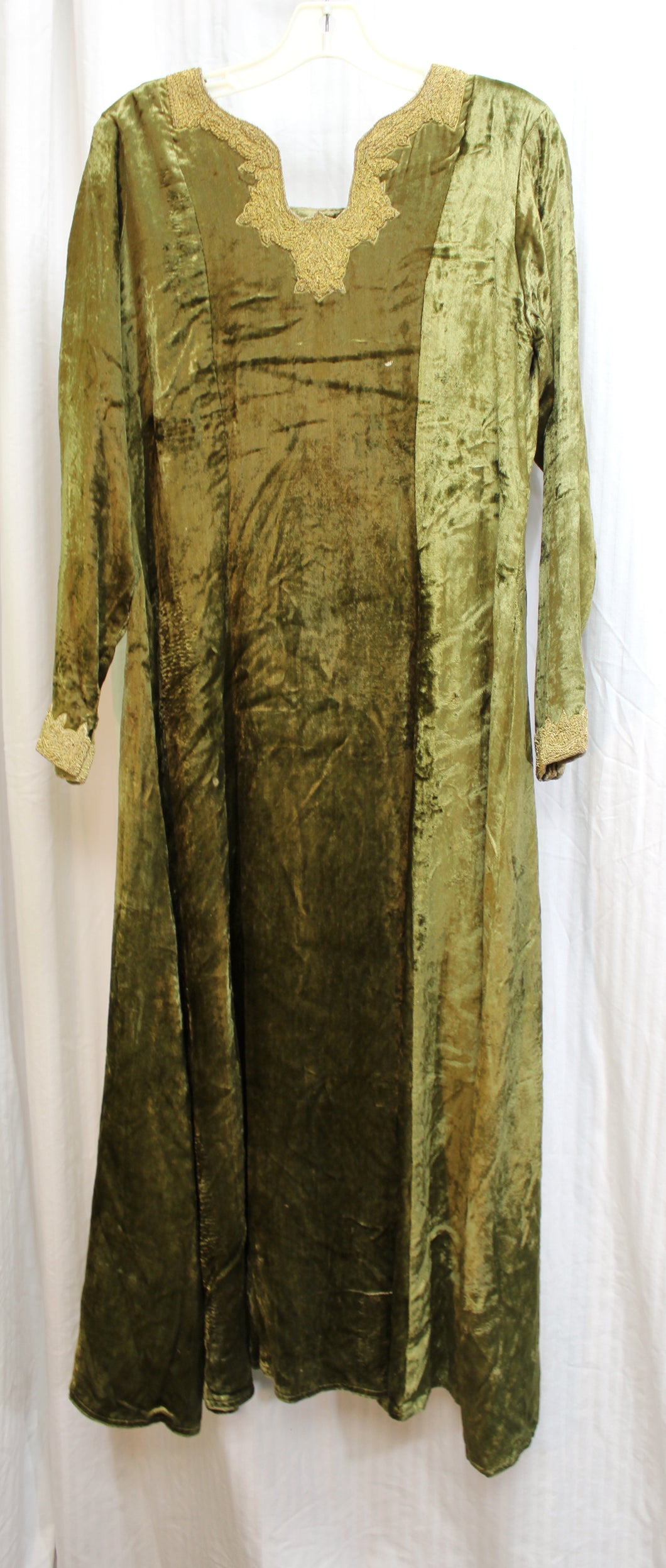 Handmade Velvet Medieval / Renaissance/fairy Tale Style Dress w/ Embroidered Neck & Sleeve Hem Trims (See Measurements)