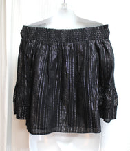 Load image into Gallery viewer, I.N.C. International Concepts - Black w/ Silver Metallic Threads On/Off Shoulder 1/2 Bell Sleeve Top - Size XS